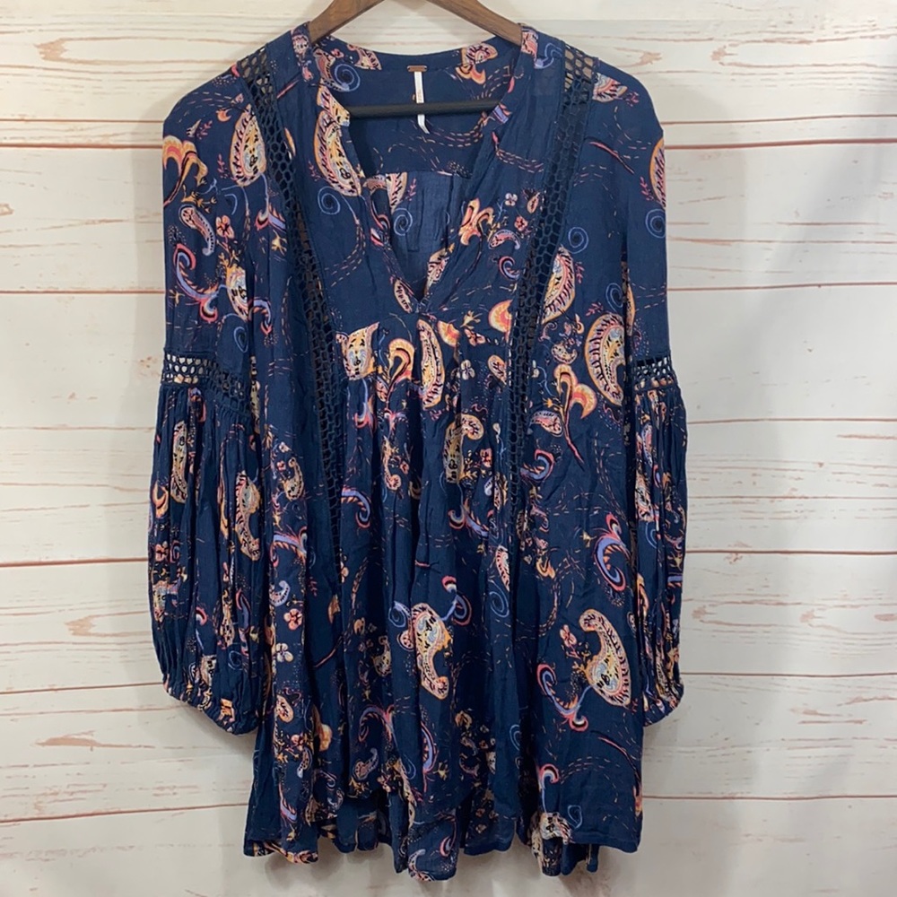 Free People Oversized Floral Print Boho Blouse